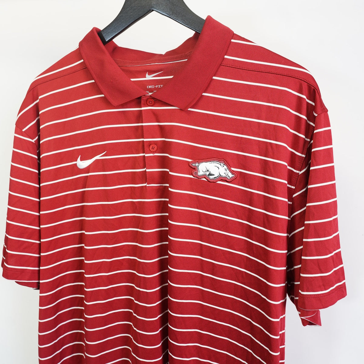 (XXL) Arkansas Razorbacks Nike Dri-Fit Striped Polo Shirt Men's XXL Red White