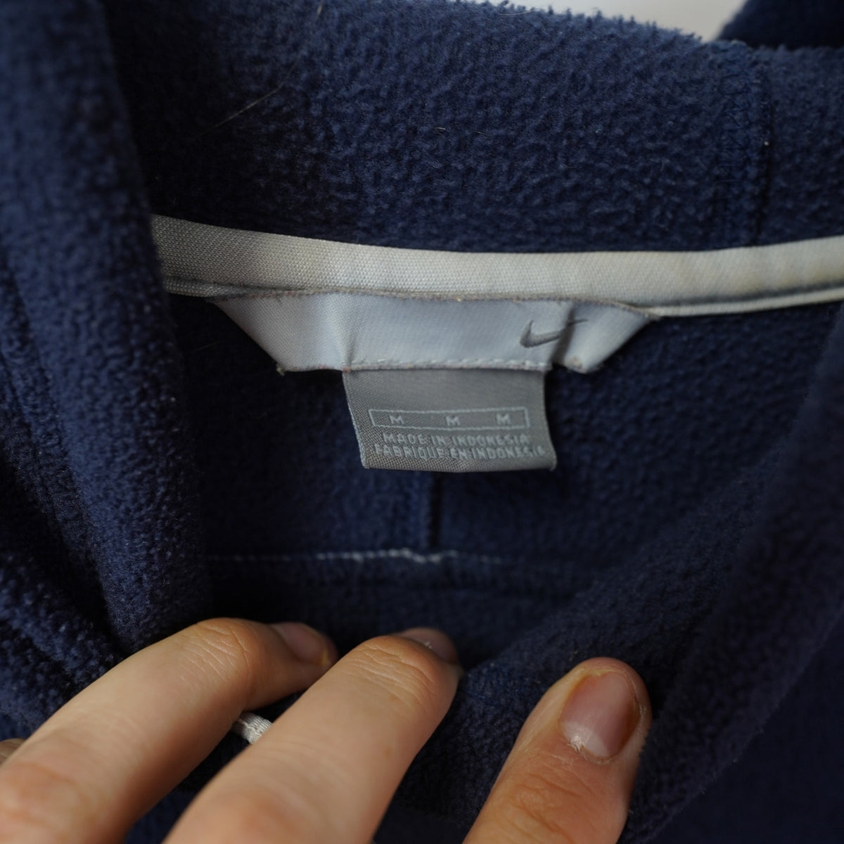 (M) Vintage Nike Y2K Sewn Pullover Fleece Hoodie Men's M Navy Silver 2000s Retro