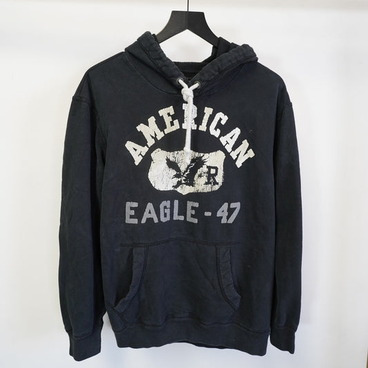 (XL) Y2K American Eagle Vintage Fit Varsity Hoodie Men's XL Black White Preppy 2000s