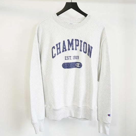 (M) Champion Reverse Weave Varsity Crewneck Sweatshirt Men's M Heather Gray Retro
