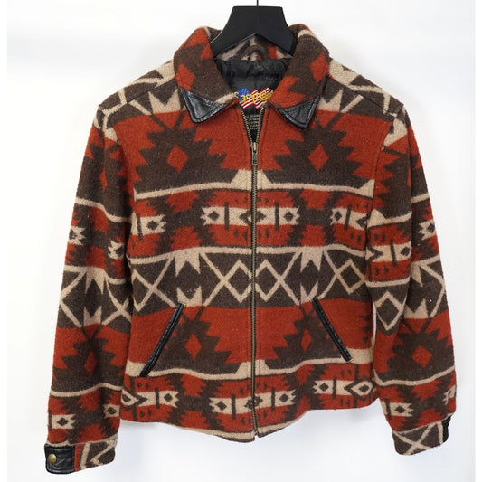 (M) Vintage Easy Riders Wool Leather Southwestern Aztec Jacket Men's M Brown Orange