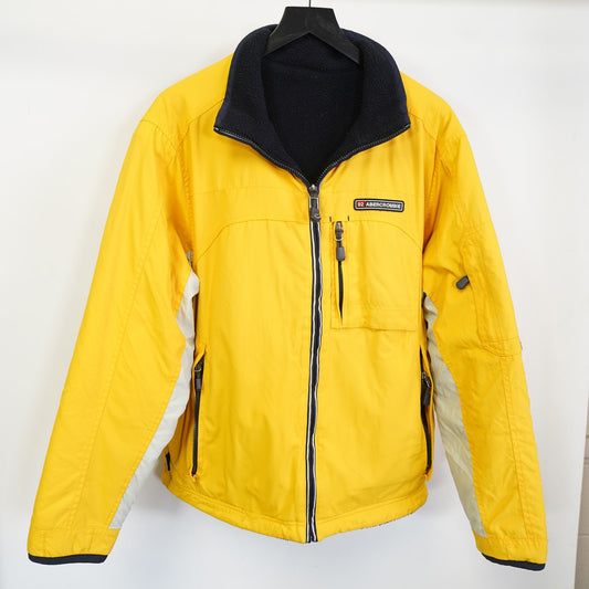 (L) Vintage Abercrombie & Fitch Reversible Rain Jacket Fleece Y2K Mens L Yellow 2000
