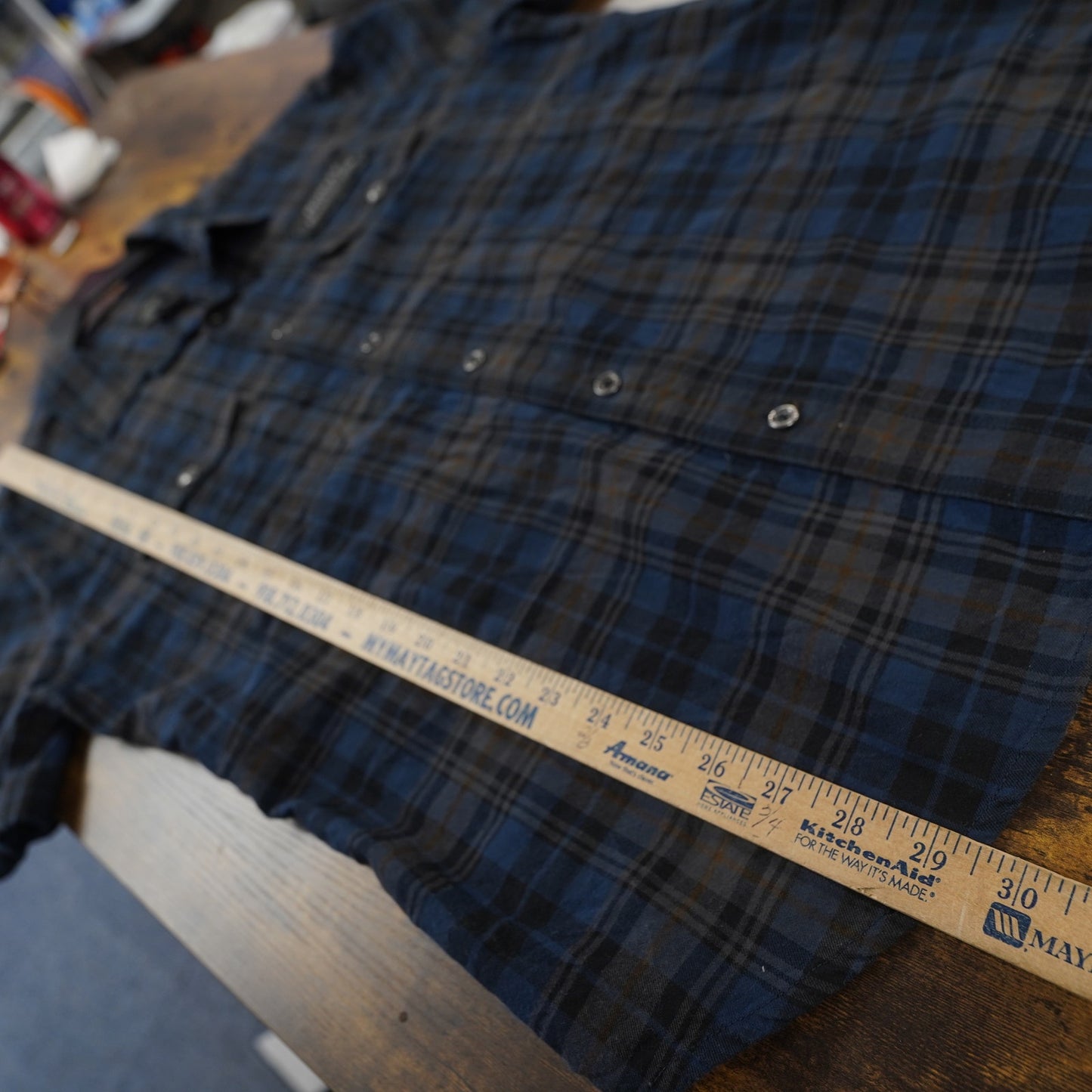 (L) Harley Davidson Motorcycles Plaid Biker Button Up Shirt Men's L Blue Black