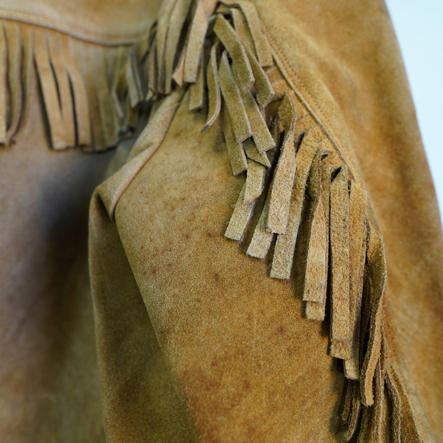 (L) Vintage 1960s-70s Cognac Brown Leather Suede Fringe Western Jacket Hippy