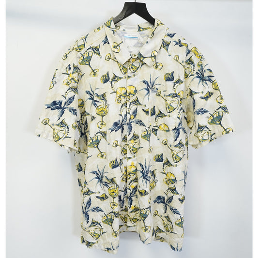 (XL) Columbia Sportswear Martini Marlin Print Fishing Shirt Men's XL Cream Hawaiian