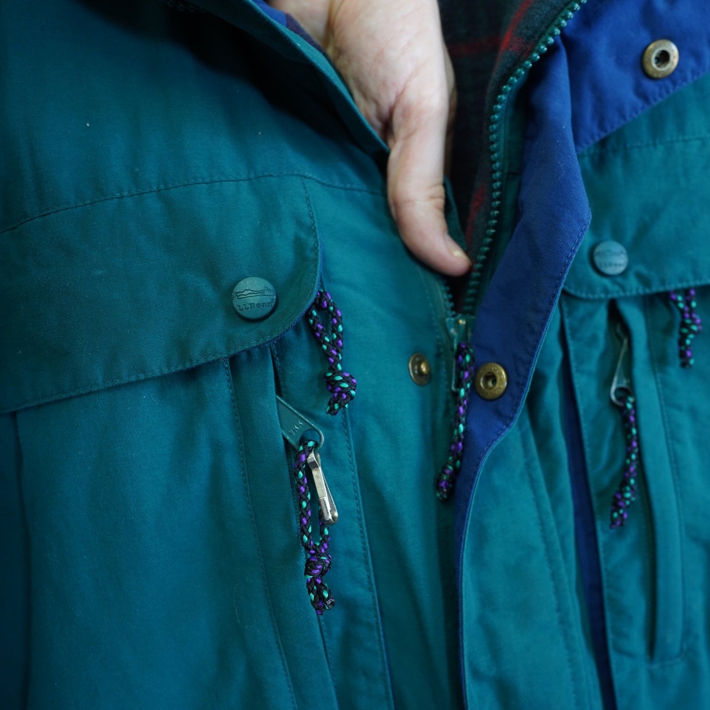 (S) Vintage L.L.Bean Mountain Parka Plaid Wool Lined 90s Ski Jacket Men's S Aqua