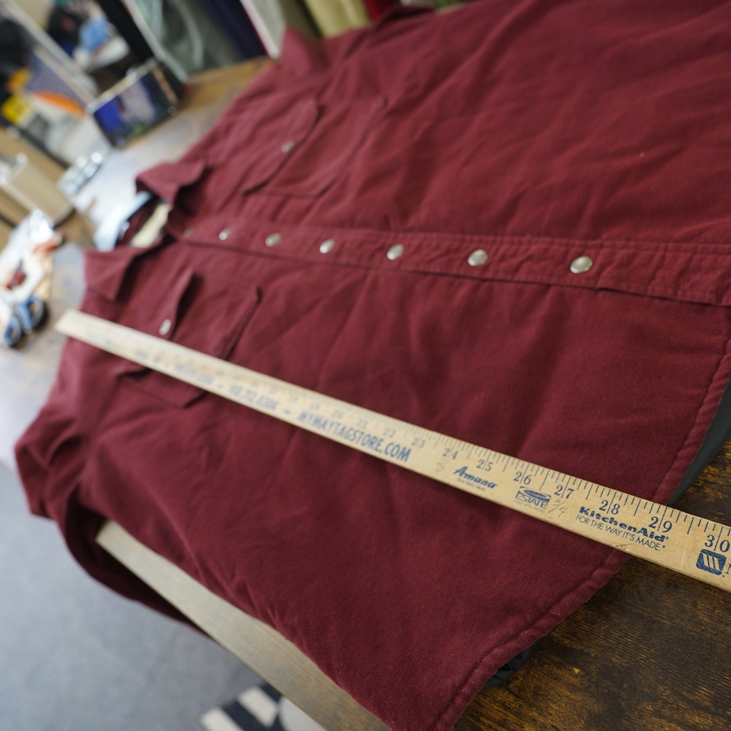 (L) L.L. Bean Chamois Cloth Chore Jacket Men's L Button Up Maroon Insulated Utility