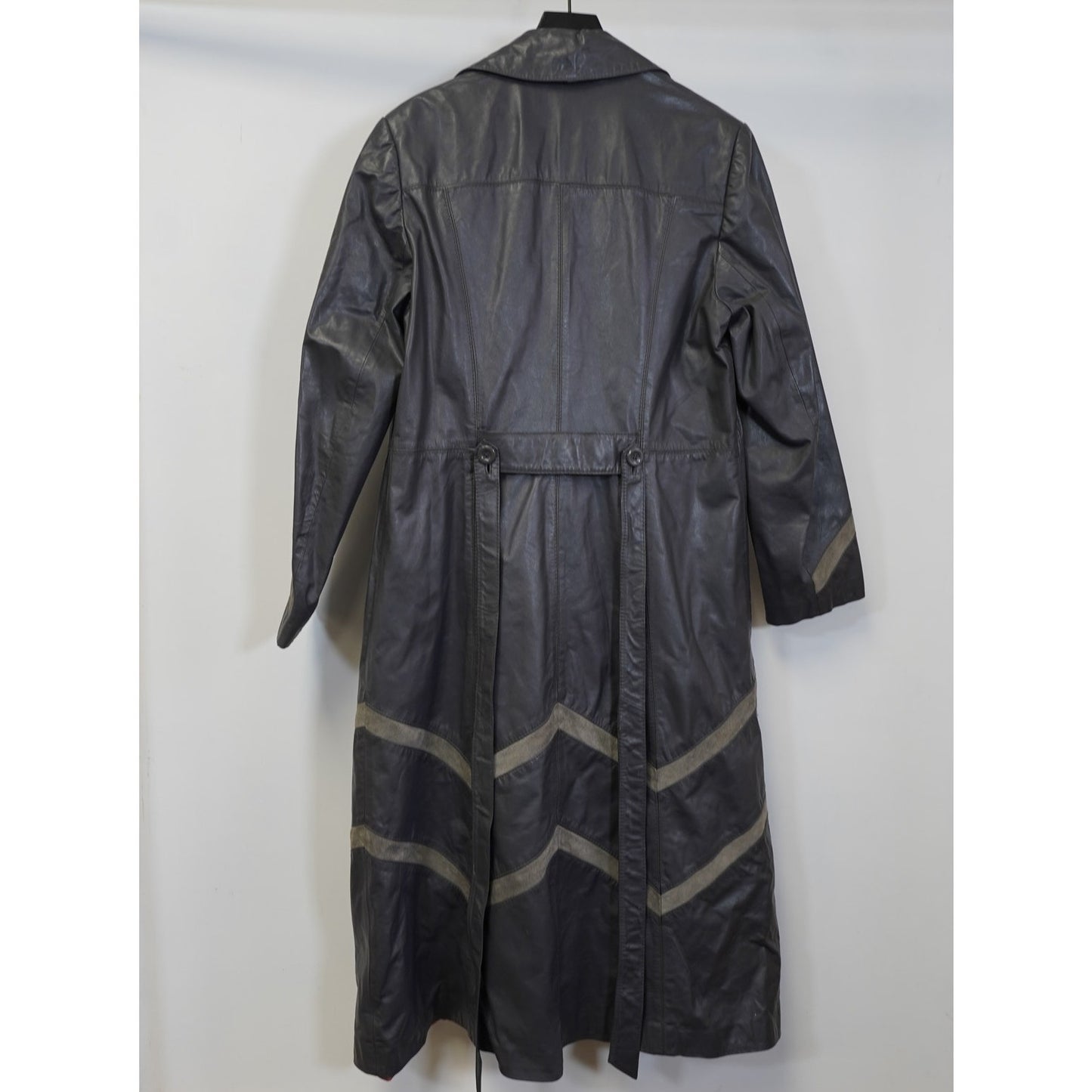 (Women's 20T) Vintage Montgomery Ward Tannery Belted Leather Gray Trench Coat Jacket