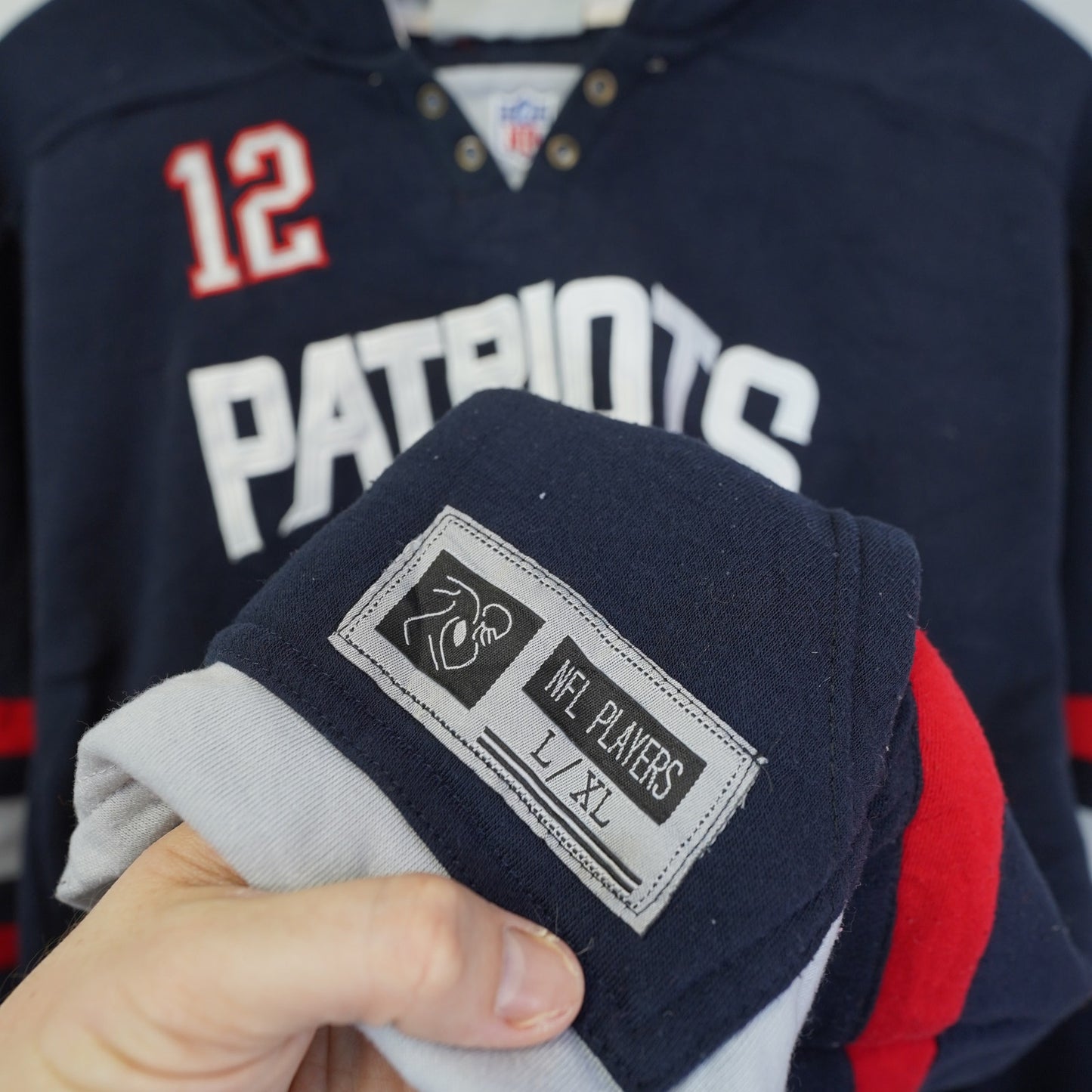 (Youth L/XL) Vintage New England Patriots Embroidered Tom Brady Hoodie Boys L/XL Blue Kids