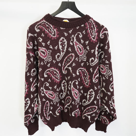 (M) Vintage Hargrave Paisley Knit 90s Crazy Sweater Men's M Maroon Western Cottage