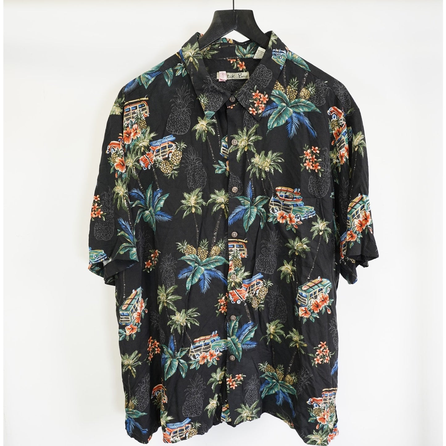 (XXL) Vintage Batik Bay Hawaiian Shirt Station Wagon Surf Men's XXL Black Palm Tree