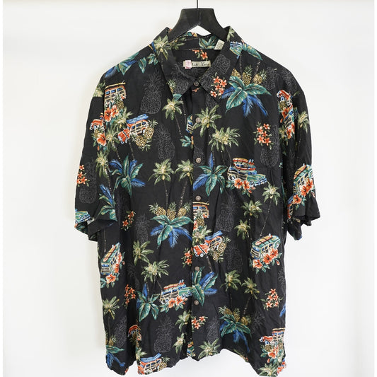 (XXL) Vintage Batik Bay Hawaiian Shirt Station Wagon Surf Men's XXL Black Palm Tree