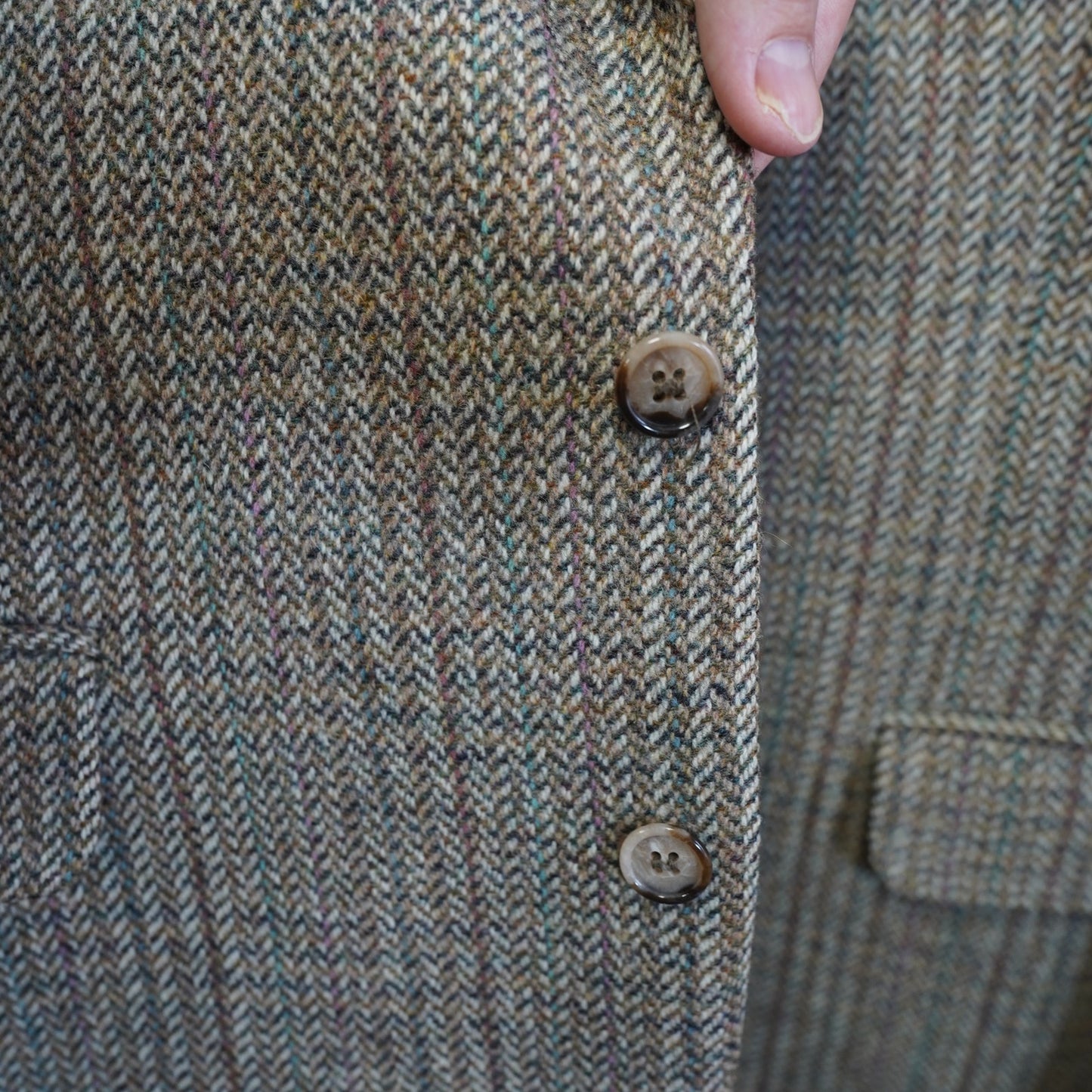 (44R) L Vintage Dunn & Co Tweed Pure Wool Suit Jacket Tan Herringbone Blazer