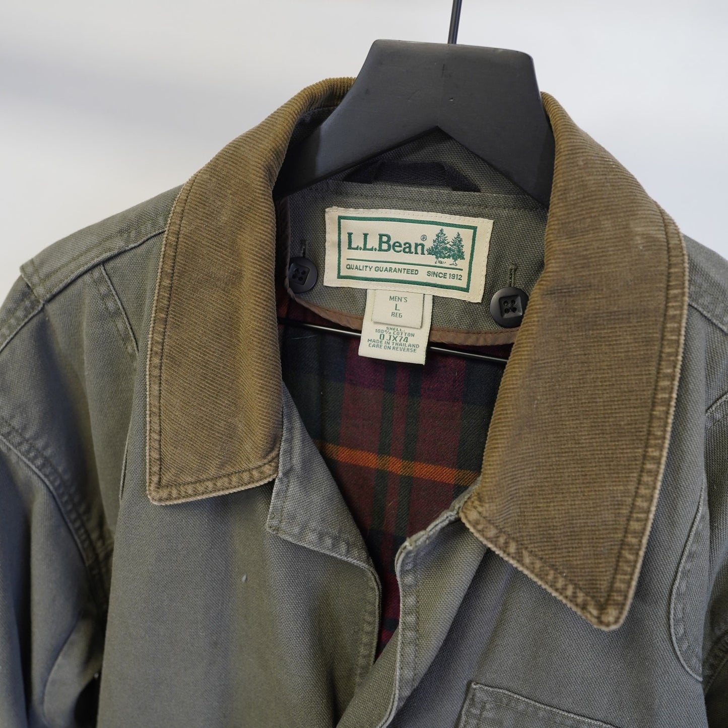 (L) Vintage L.L. Bean Field Coat Blanket Lined Men's L Olive Green Corduroy Jacket