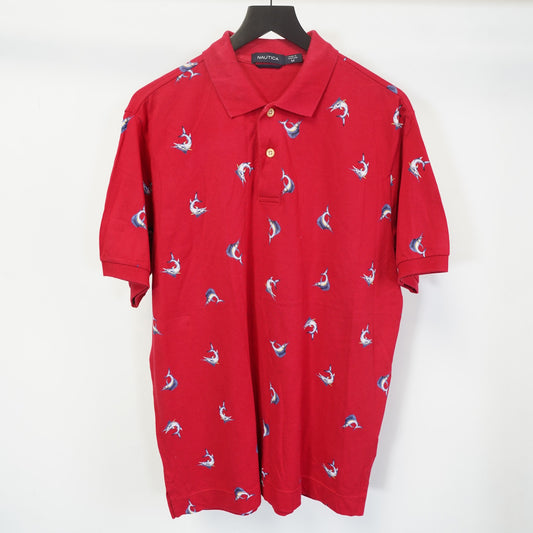 (M) Vintage Nautica Sword Fish Embroidered Polo Shirt Men's M Red Competition Retro