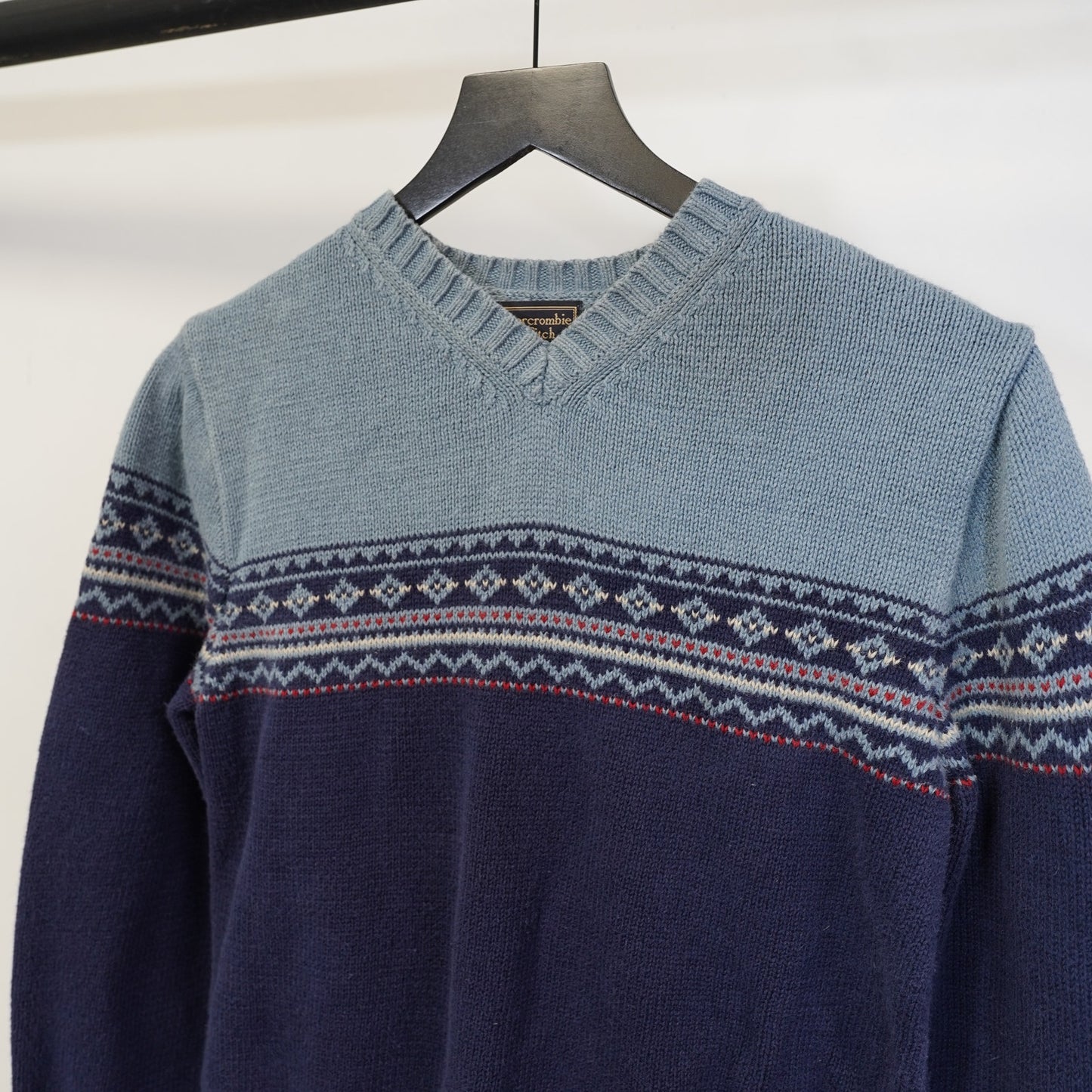 (Women's M) Vintage Abercrombie & Fitch 90s Knit Sweater Blue Utility Cottage