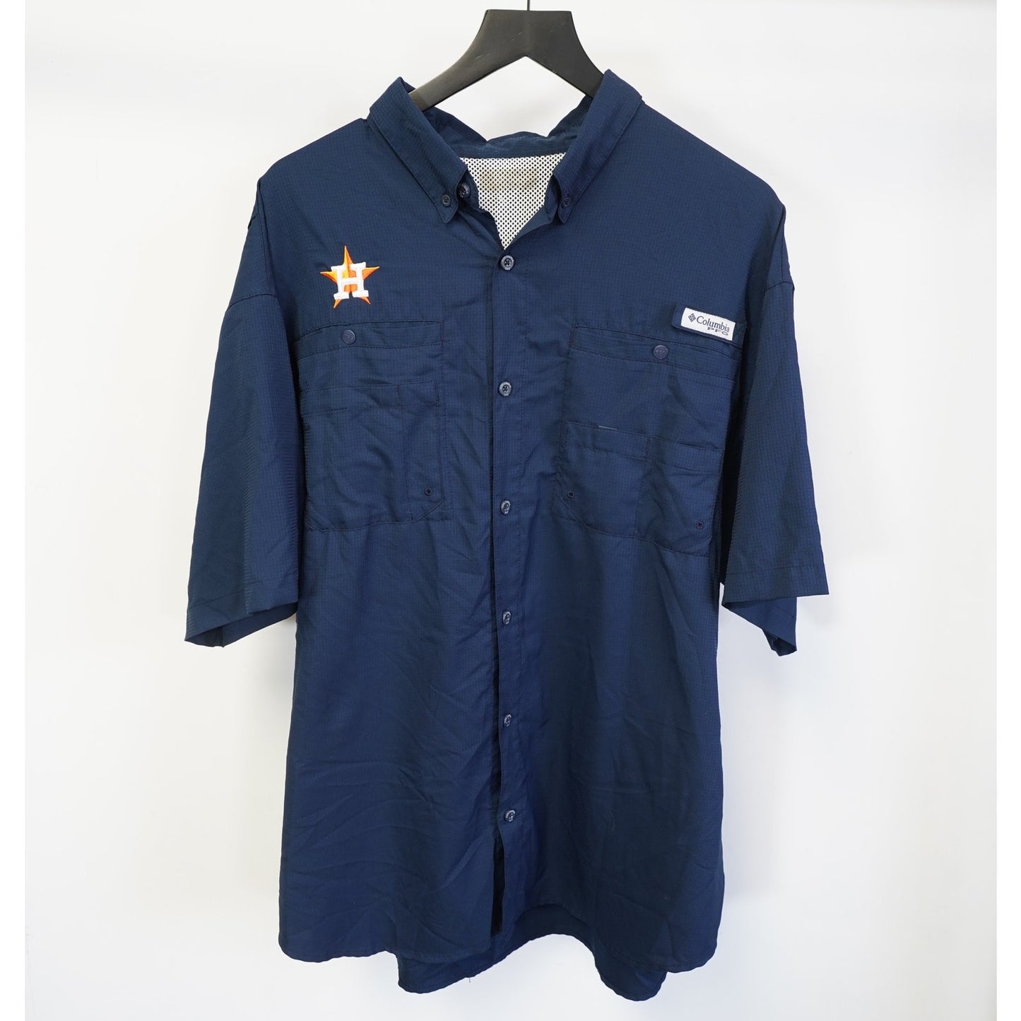 (XXL) Houston Astros Columbia PFG Button Up Fishing Shirt Men's XXL Navy Blue MLB Polo