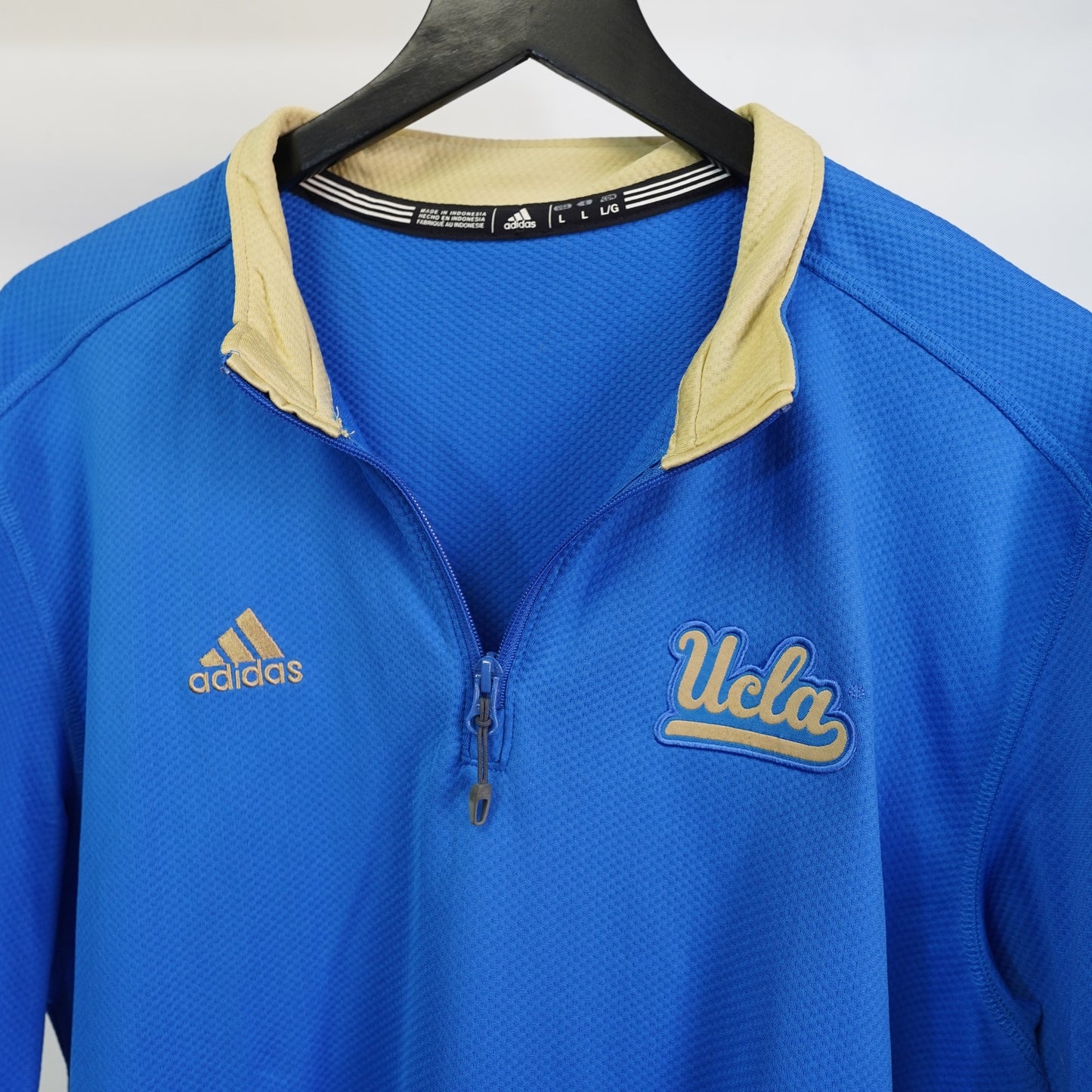 (L) Adidas UCLA Bruins Climalite Golf Polo Shirt Men's L Blue Gold Performance