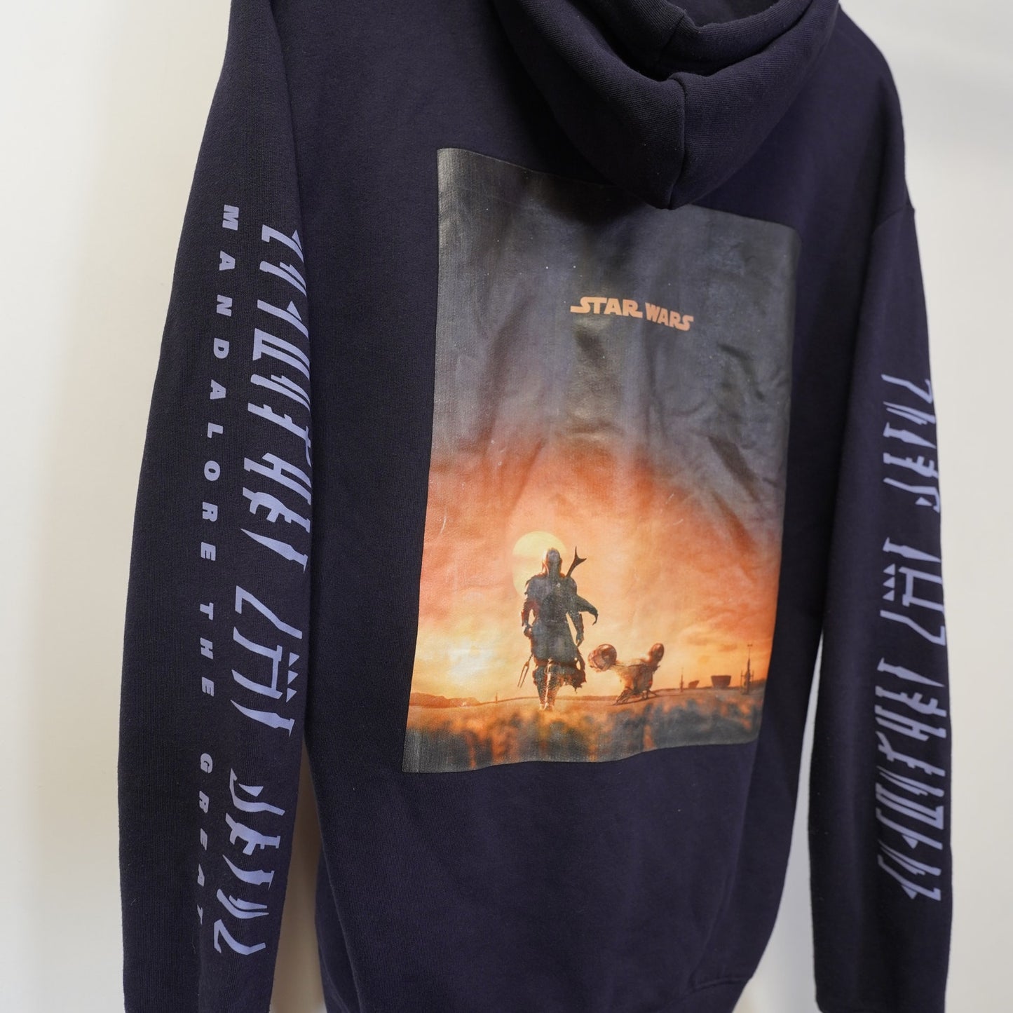 (M) Star Wars The Mandalorian & Grogu Hoodie Men's M Navy Blue Retro Pullover