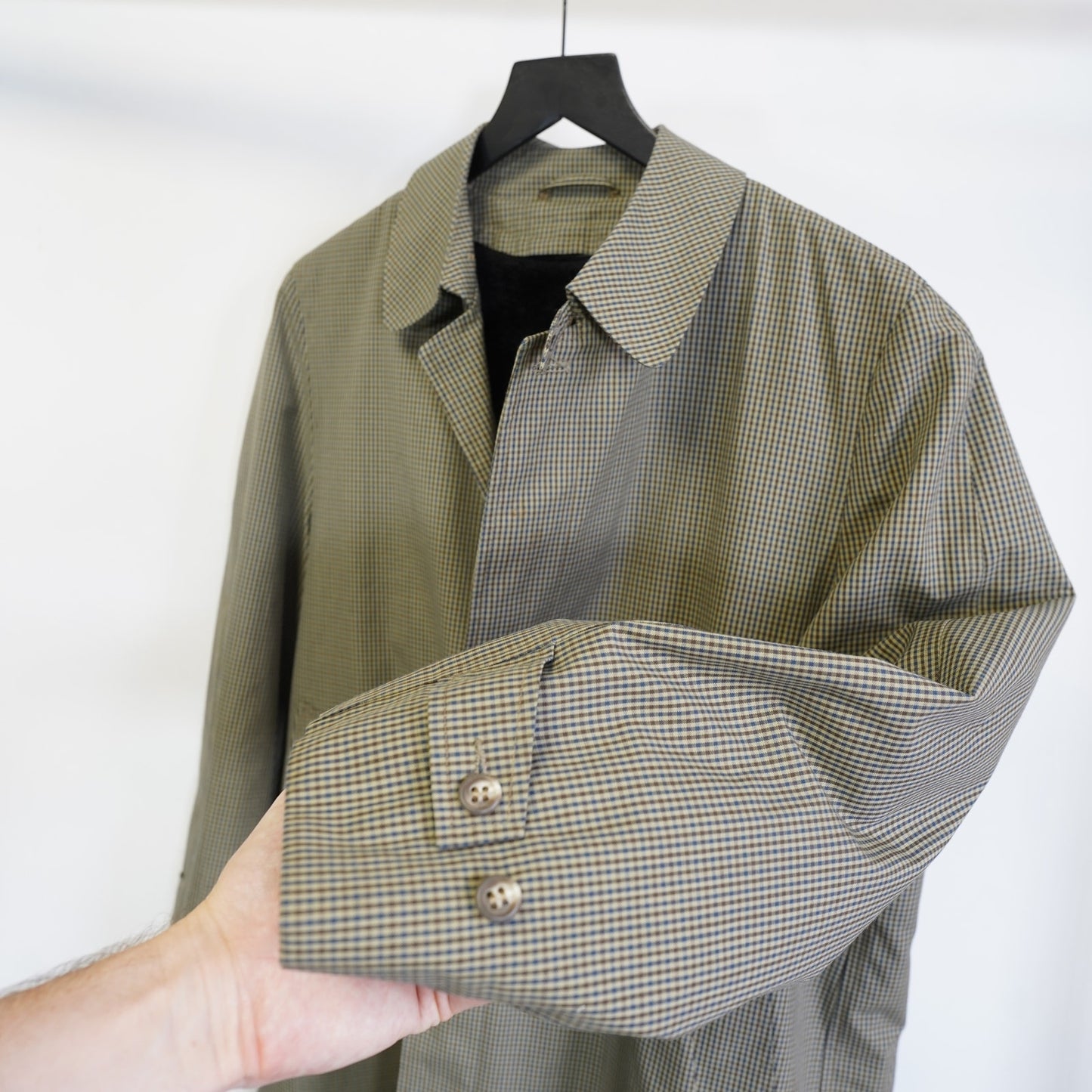 (S) True Vintage Alligator Koratron Houndstooth Trench Coat Men's 36 R Fur Lined Tan