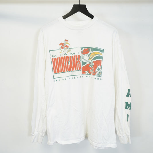 (XL) Vintage Miami Hurricanes Longsleeve T-Shirt Men's XL White Ibis Tultex 90s