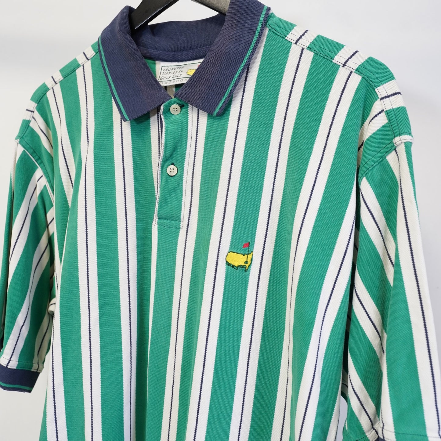 (XL) The Masters 90s Vertically Striped Golf Polo Shirt Slazenger Men's XL Green