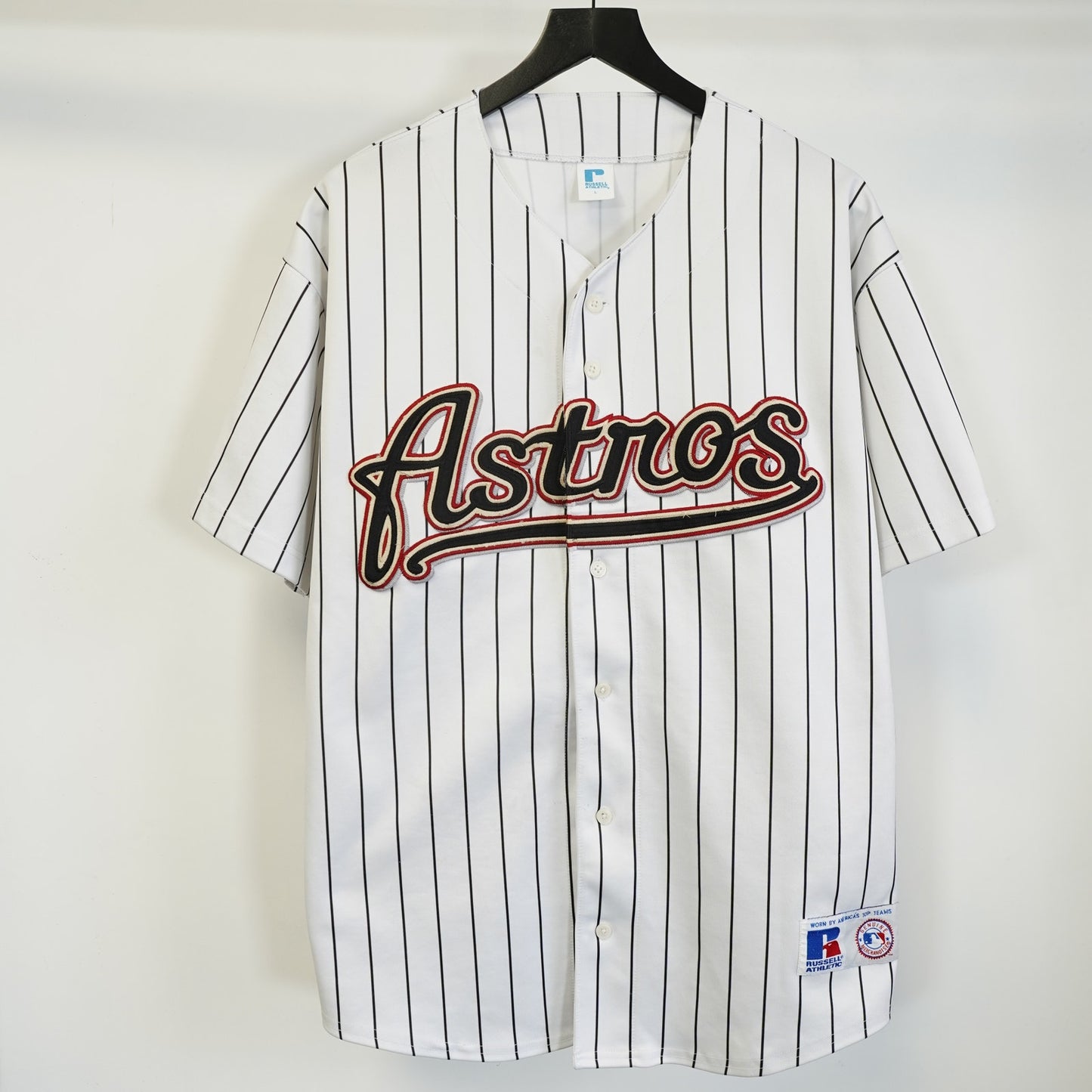 (L) Vintage Russell Athletic Houston Astros Pinstripe Baseball Jersey Men's L White