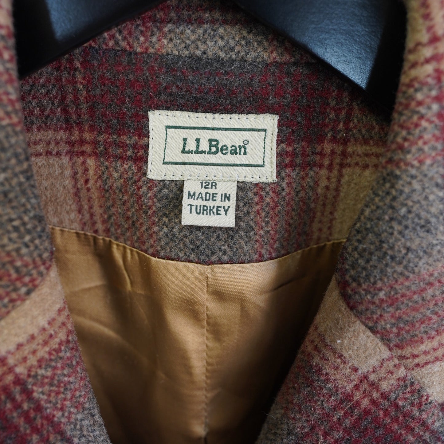 (Women's 12R) L.L. Bean Women’s Wool/Cashmere Blazer Coat Jacket Plaid Size 12R M Red Brown
