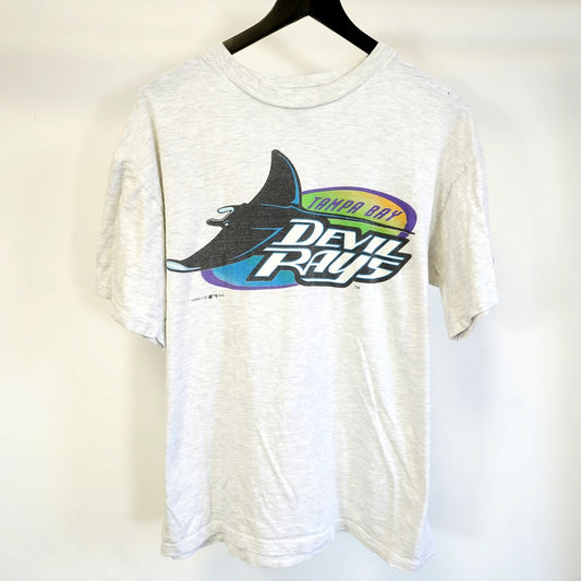 (L) Vintage Tampa Bay Devil Rays 90s Logo 7 Men's L Gray T-Shirt Retro MLB