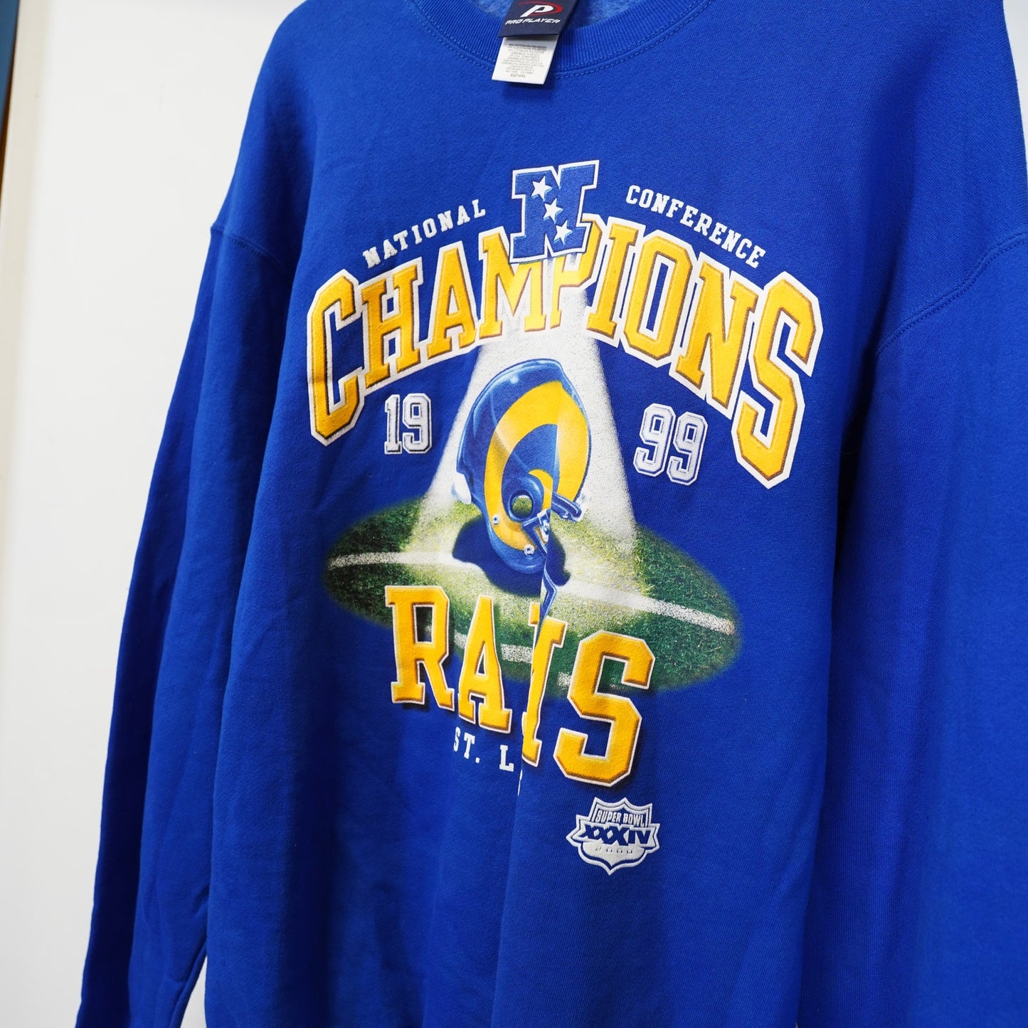 (XL) Vintage St. Louis LA Rams 1999 Superbowl Champions Sweatshirt Men's XL Blue Gold