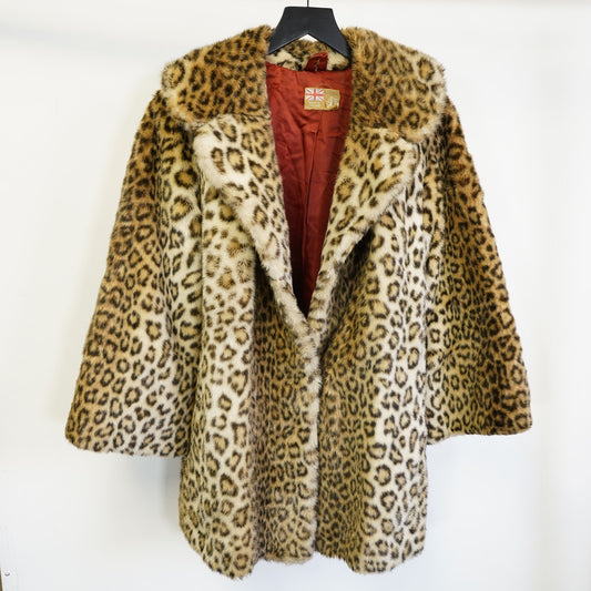 (Women's L/XL) Vintage Cheetah Print Faux Fur Coat Tissavel Women's L/XL Jaguar Mob Wife Glam