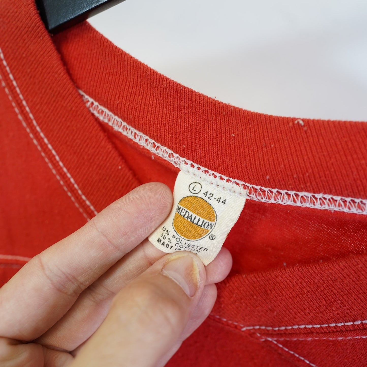 (L) True Vintage 1970s Blank Football Jersey Men's L Red Medallion 3/4 Sleeve