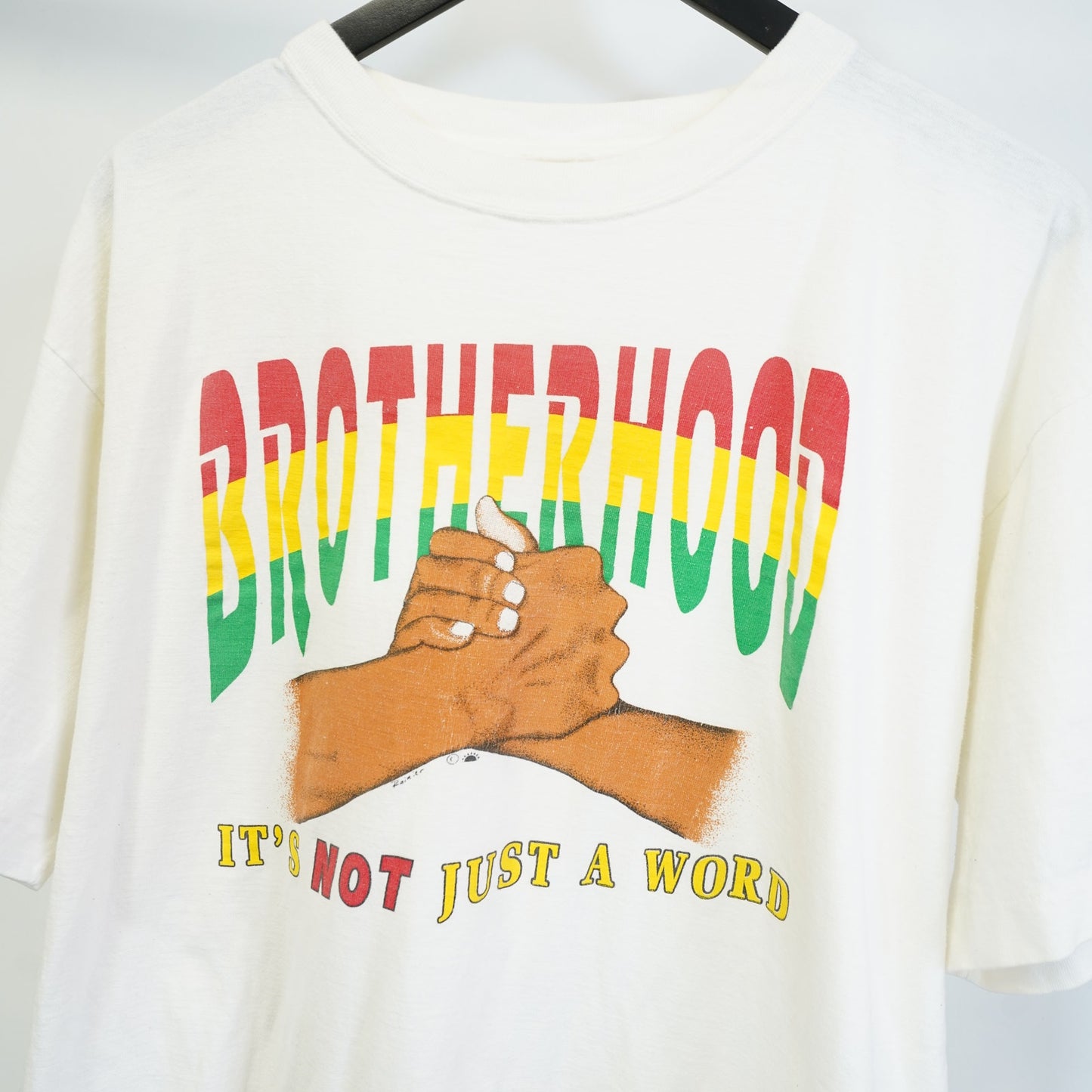 (XL) Vintage Brotherhood Black Pride End Racism 90s T-Shirt Men's XL White African