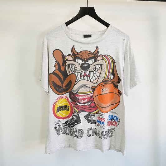 (L) Vintage Houston Rockets Tasmanian Devil Taz Looney Tunes T-Shirt Men's L Gray