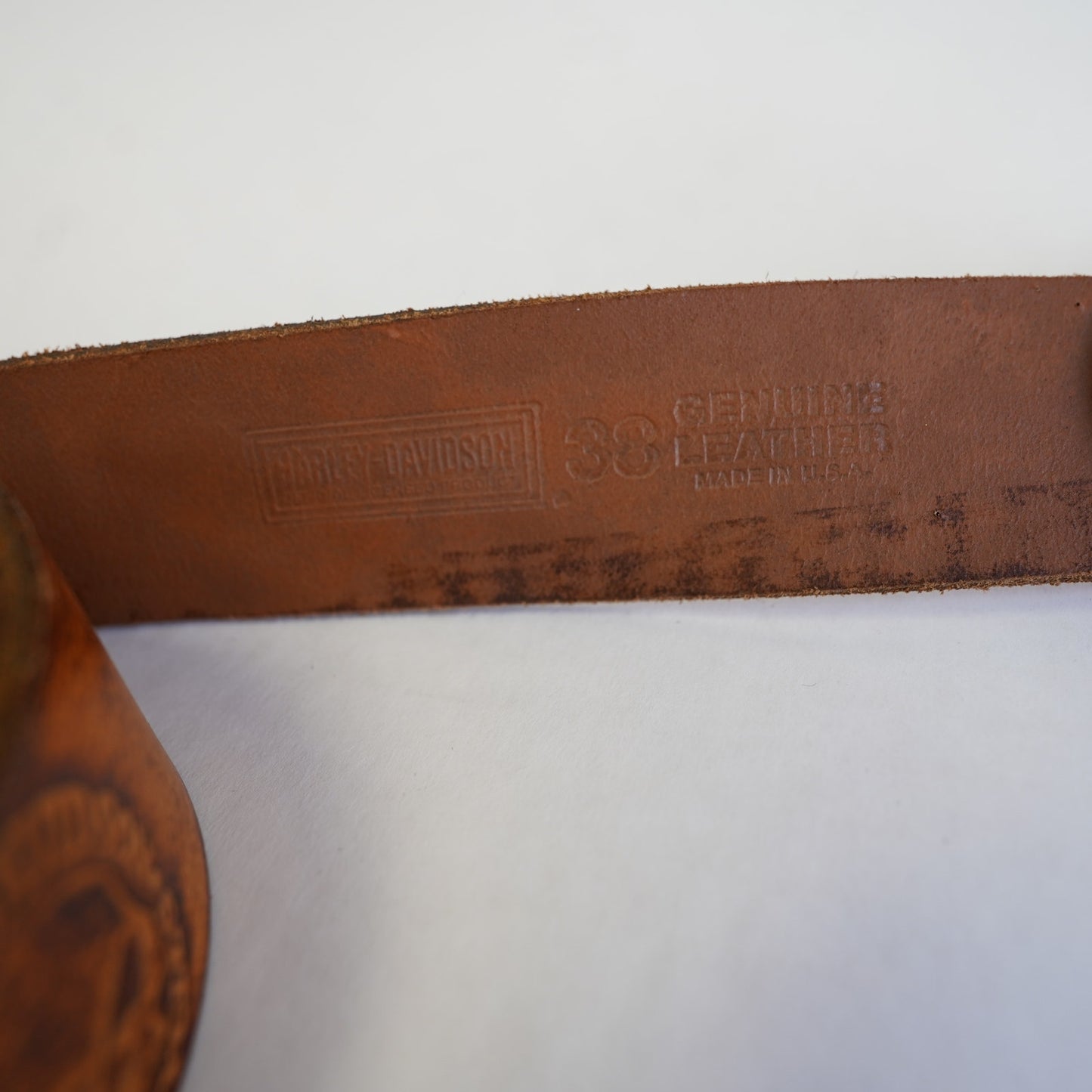 (Sz. 38) Vintage Harley Davidson Willie G. Skull Biker Belt Buckle Leather 2008 Brown Sz. 38