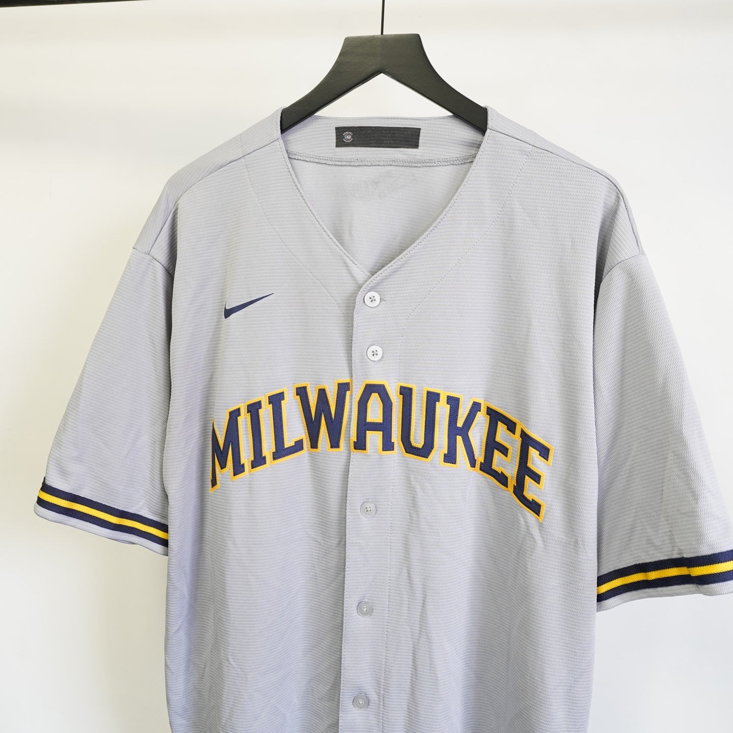 (XXL) Nike Milwaukee Brewers Sewn Baseball Jersey Men's 2XL Gray MLB Retro