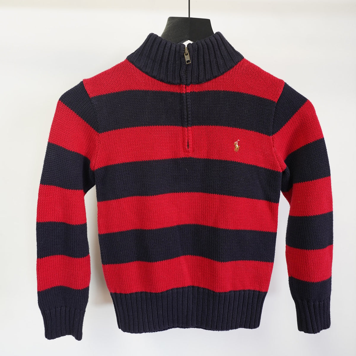 (Boys Sz. 6) Vintage Polo Ralph Lauren Striped Boys 1/4 Zip Knit Sweater Kids Sz. 6 Red Blue