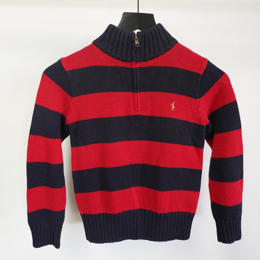 (Boys Sz. 6) Vintage Polo Ralph Lauren Striped Boys 1/4 Zip Knit Sweater Kids Sz. 6 Red Blue