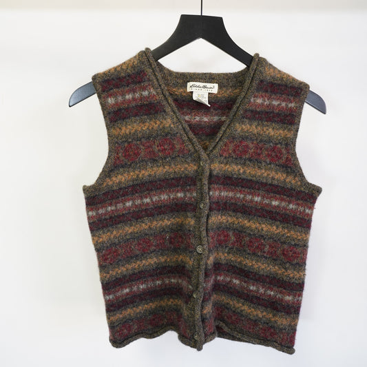 (Women's S) Vintage Eddie Bauer 100% Wool Striped 90s Sweater Vest Women's S Multicolored