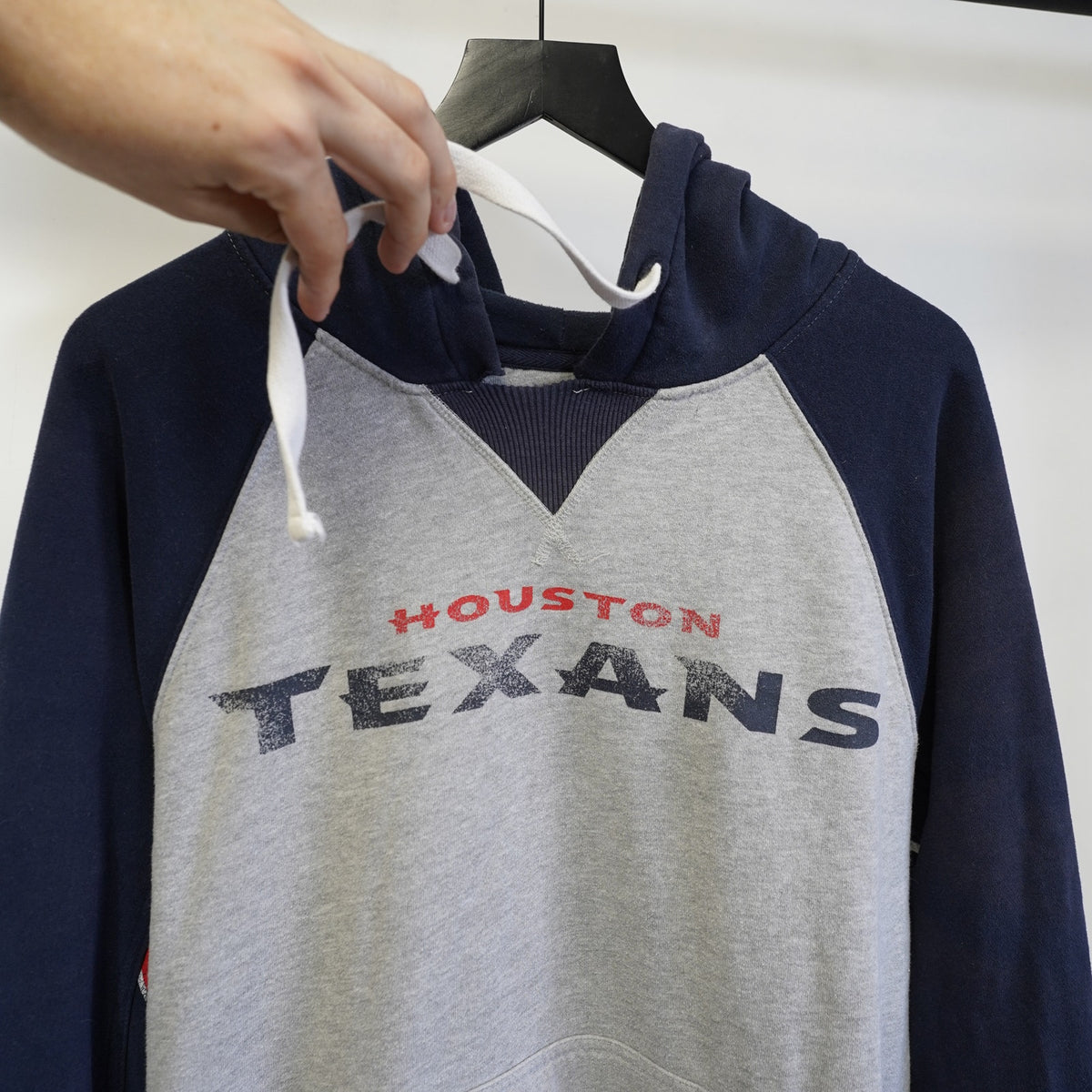 (L) Houston Texans Retro Hoodie Men's L Gray Navy Blue Hands High Football NFL