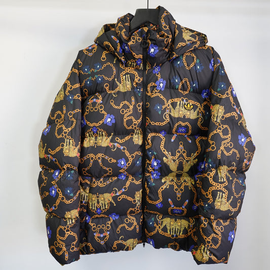 (Women's S) Adidas Her Studio Cheetah Chain Down Puffer Jacket Leopard Women’s S Black AOP