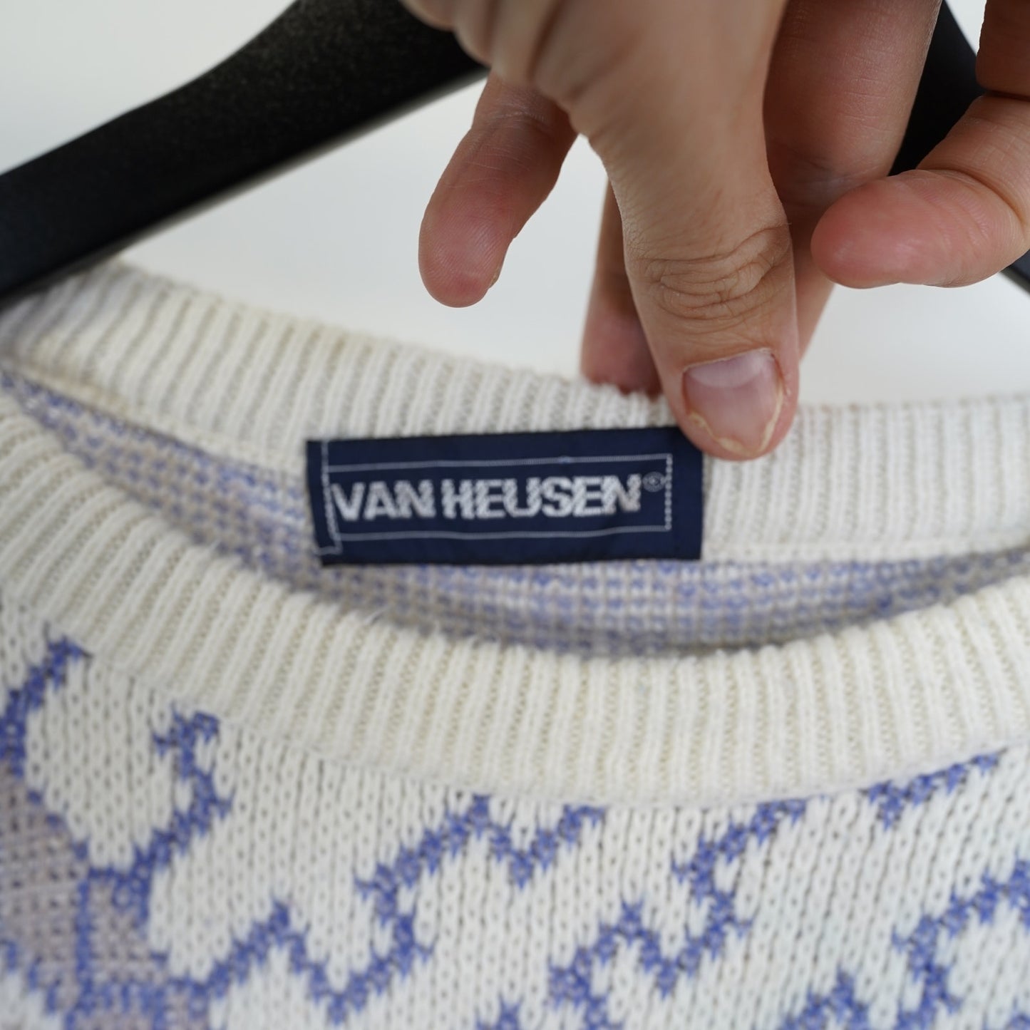(L) Vintage Van Heusen Geometric Western Knit Sweater Men's L Blue White 90s Retro