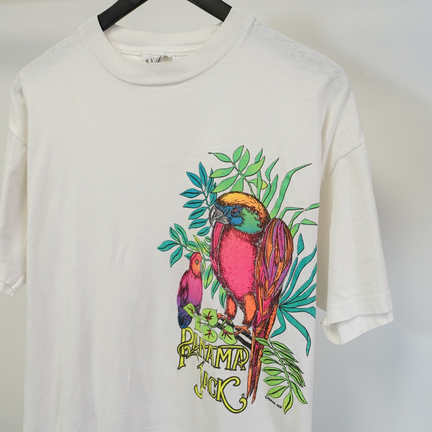 (XL) Vintage Panama Jack Single-Stitch Surf T-Shirt Men's XL White Parrot Nature 90s