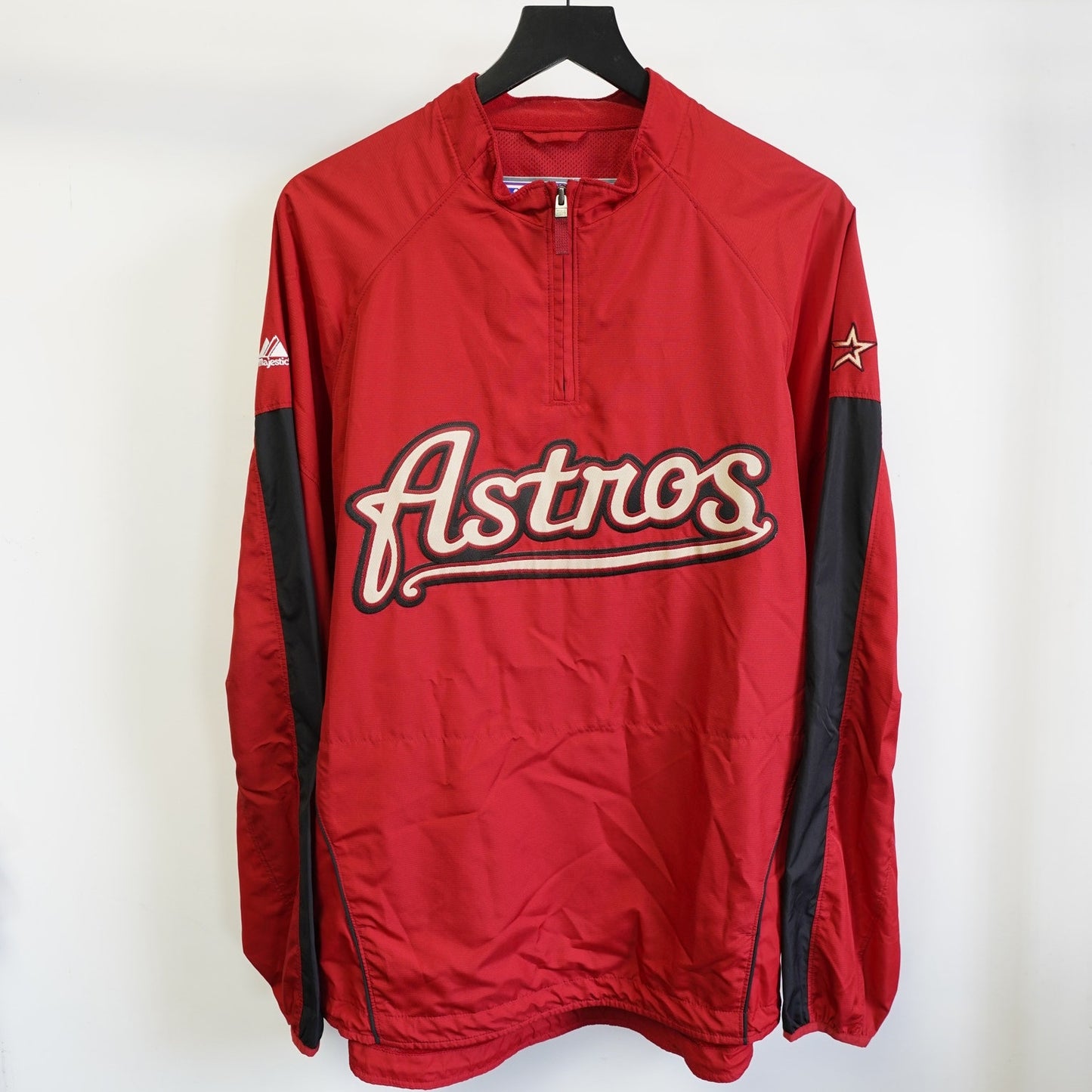 (XL) Vintage Houston Astros Y2K Majestic 1/4 Zip Windbreaker Jacket Sewn Men's XL Red