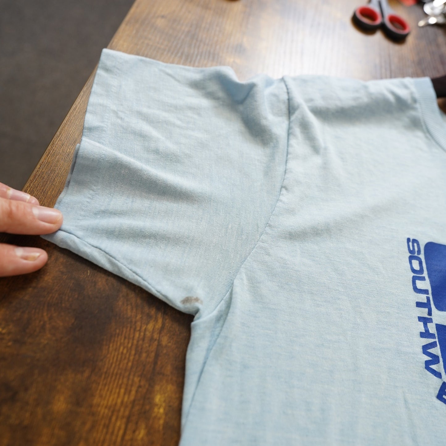 (S) True Vintage 70s Southwestern State University T-Shirt Men's S Baby Blue Worn