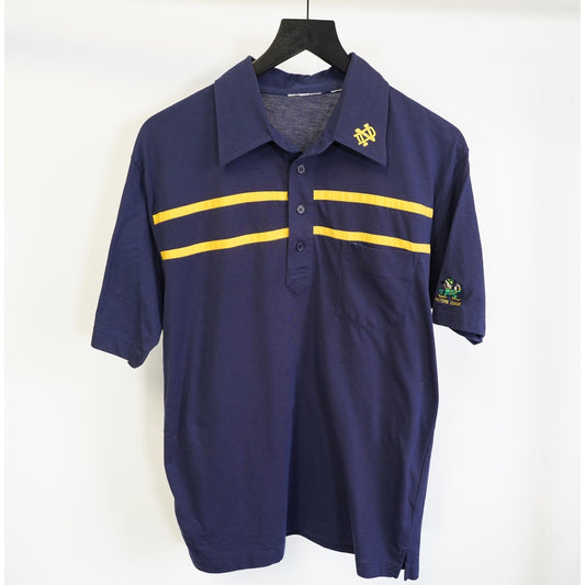 (M) Vintage 80s Notre Dame Dame Fighting Irish Polo Shirt Men's M Sewn Blue Yellow
