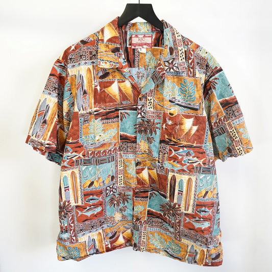 (XXL) Vintage 90s RJC Hawaiian Shirt Men's XXL Floral Tropical Fish Surf Multicolor