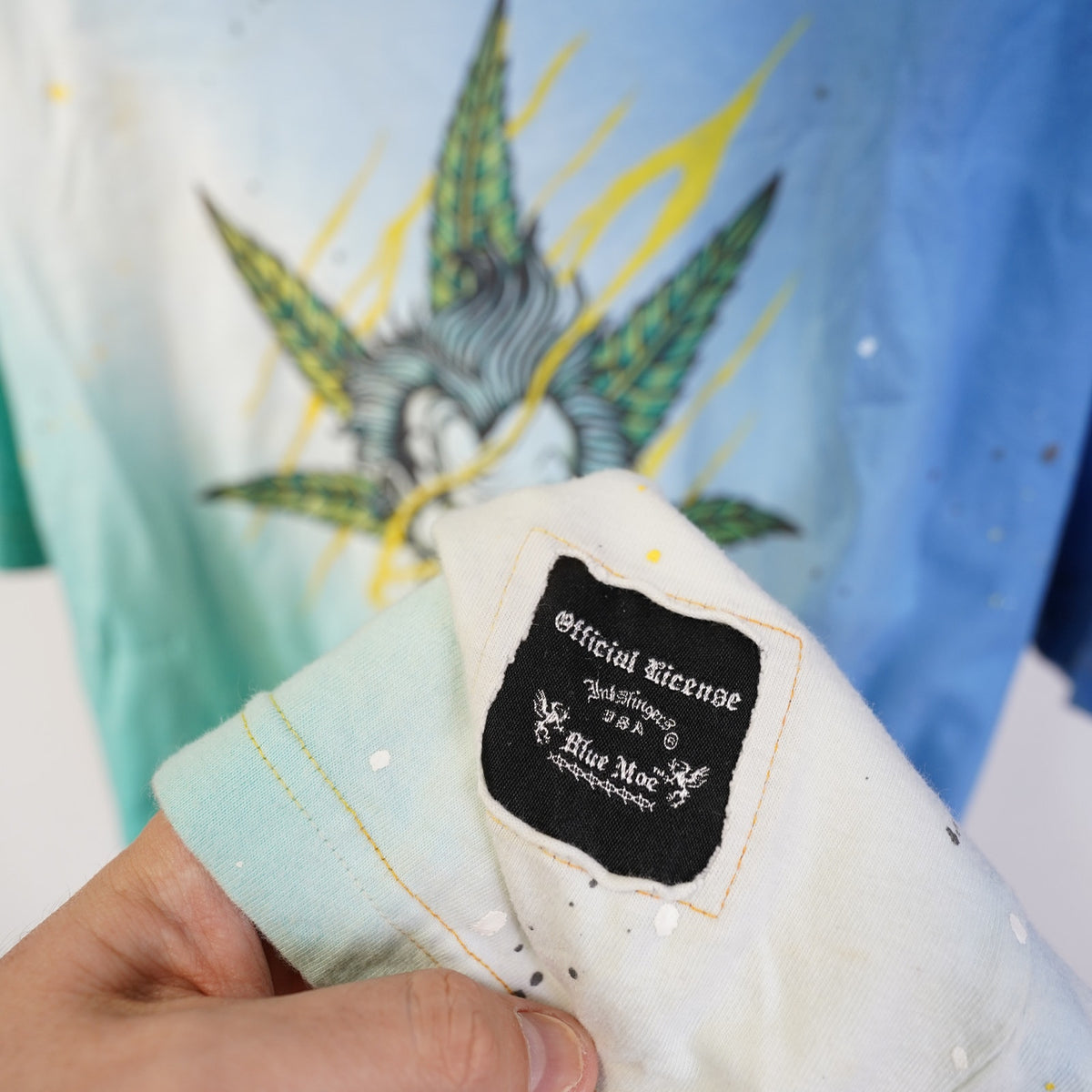 (4XL) Blue Moe Ink Slingers Marijuana Joker Art Tie Dye T-Shirt Men's 4XL Weed Drug