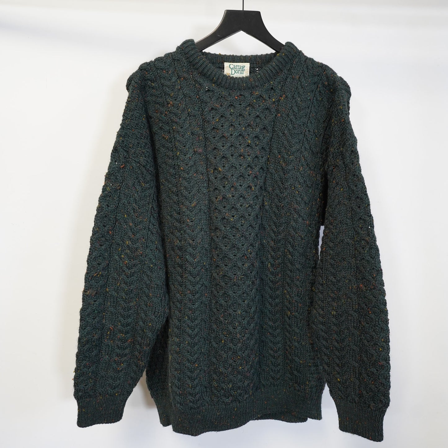 (XL) Vintage Carraig Donn Fisherman Cable Knit Wool Sweater Men's XL Green Ireland