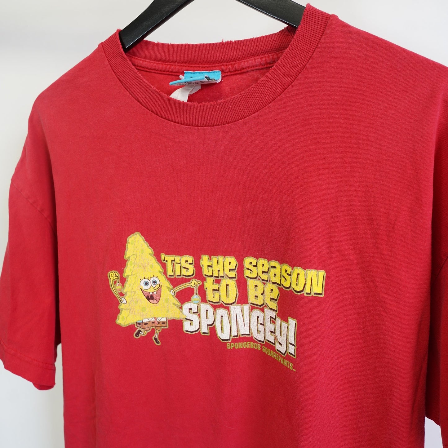 (L) Vintage Sponge Bob Square Pants Christmas Holiday T-Shirt Mens L Red Nickelodean